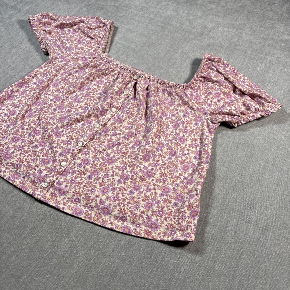 American Eagle Puff Sleeve Blouse Womens Small Pink Floral Cottagecore Blouse